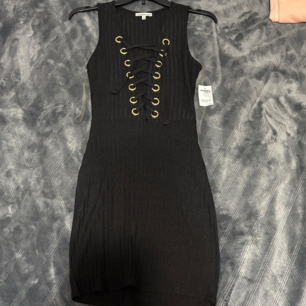 Charlotte Russe Black Lace-Up Mini Dress